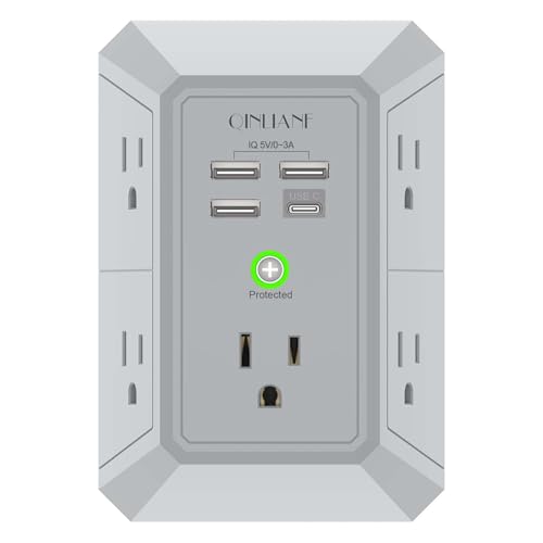 QINLIANF 5 Outlet Extender Surge Protector with 4 USB Ports