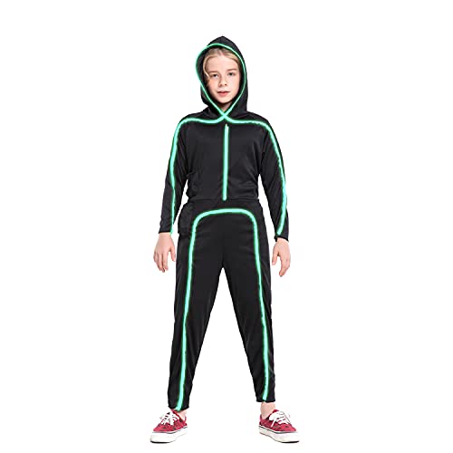 HSCTEK Kids' Light Up Stick Figure Costume LED Halloween Bodysuit Green