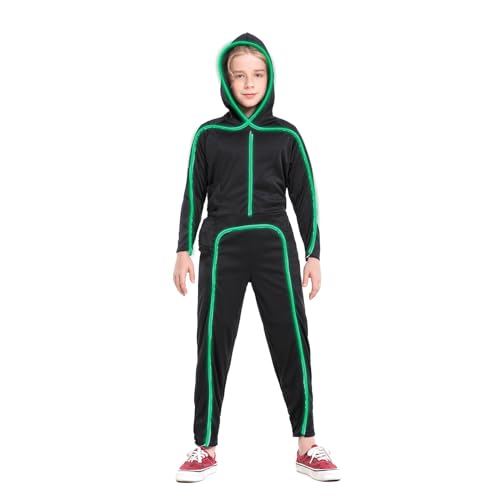 HSCTEK Kids' Light Up Stick Figure Costume LED Halloween Bodysuit Green