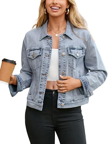 Glamaker Women's Denim Jacket 2026 Trendy Long Sleeve Button Down Fitted Western Coat with Pockets