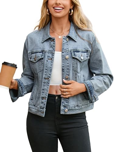 Glamaker Women's Denim Jacket 2026 Trendy Long Sleeve Button Down Fitted Western Coat with Pockets