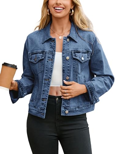 Glamaker Women's Denim Jacket 2026 Trendy Long Sleeve Button Down Fitted Western Coat with Pockets