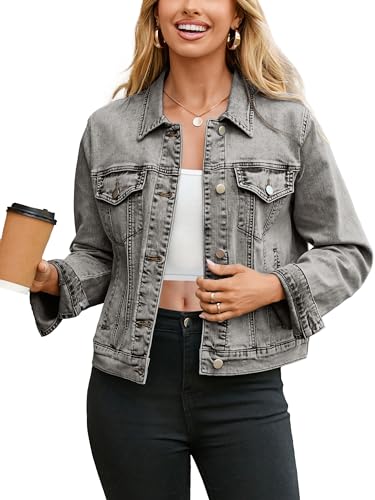 Glamaker Women's Denim Jacket 2026 Trendy Long Sleeve Button Down Fitted Western Coat with Pockets