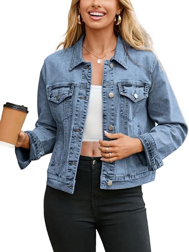 Glamaker Women's Denim Jacket 2026 Trendy Long Sleeve Button Down Fitted Western Coat with Pockets
