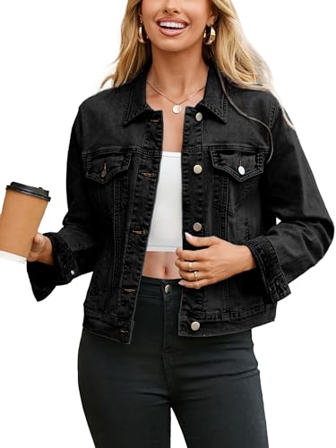 Glamaker Women's Denim Jacket 2026 Trendy Long Sleeve Button Down Fitted Western Coat with Pockets