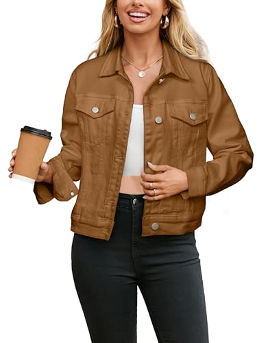 Glamaker Women's Denim Jacket 2026 Trendy Long Sleeve Button Down Fitted Western Coat with Pockets