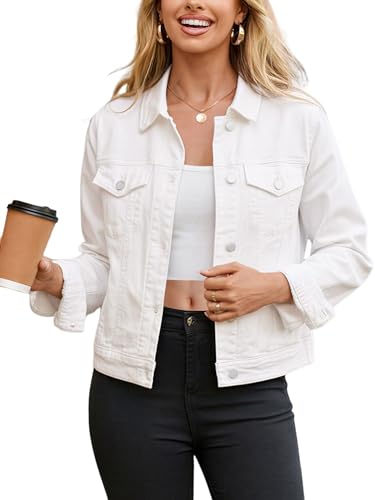 Glamaker Women's Denim Jacket 2026 Trendy Long Sleeve Button Down Fitted Western Coat with Pockets