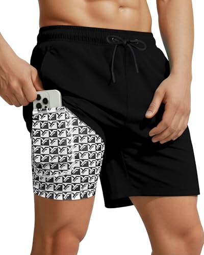 Yufawow 7 Inch Men's Swim Trunks with Compression Liner Quick Dry