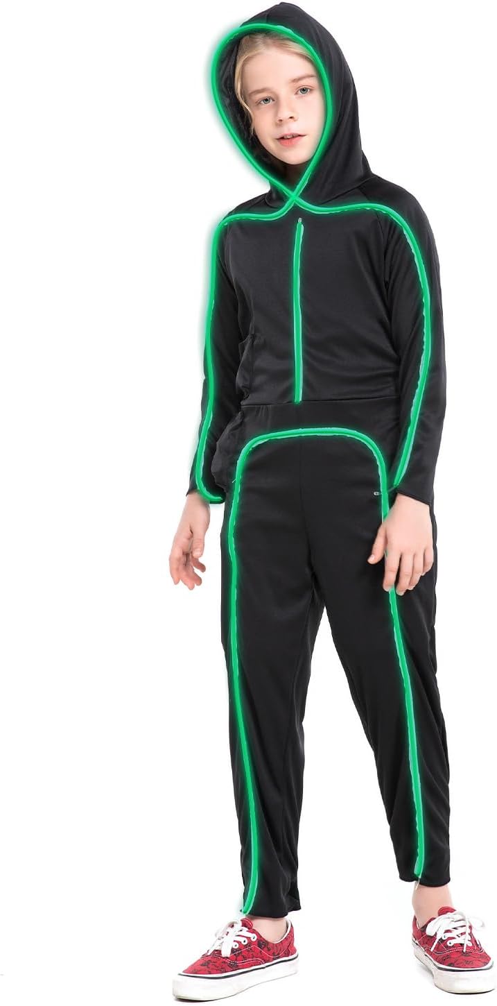 HSCTEK Kids' Light Up Stick Figure Costume LED Halloween Bodysuit Green