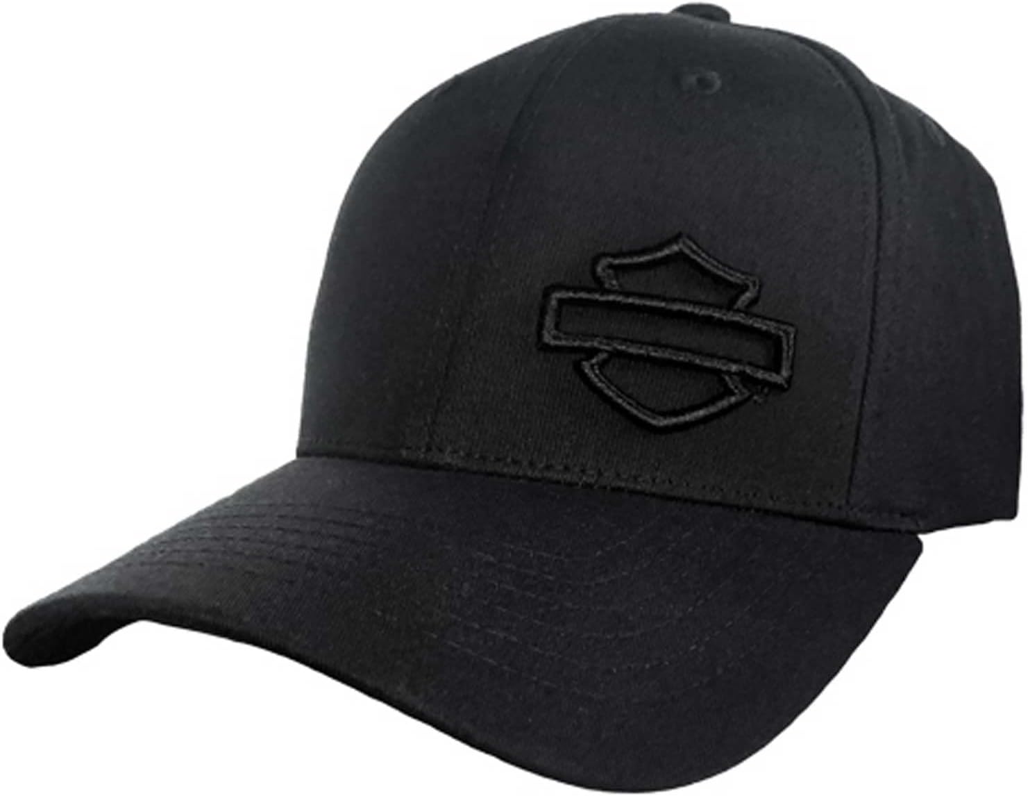 Harley-Davidson Men's Embroidered B&S Stretch Fit Baseball Cap Solid Black