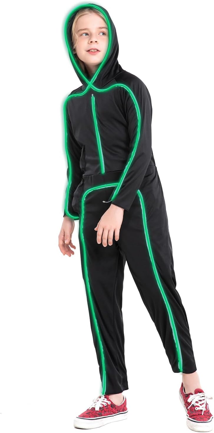 HSCTEK Kids' Light Up Stick Figure Costume LED Halloween Bodysuit Green