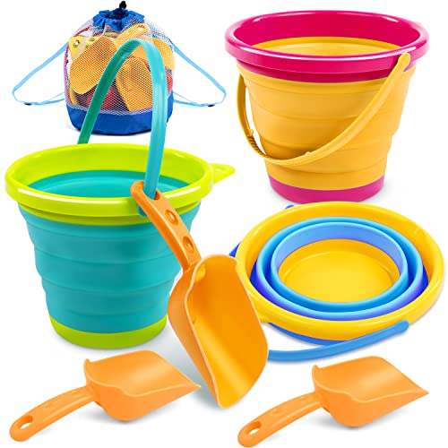 JOYIN Collapsible Beach Bucket Set 3-Pack for Kids with Shovels