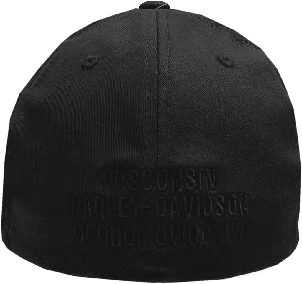 Harley-Davidson Men's Embroidered B&S Stretch Fit Baseball Cap Solid Black