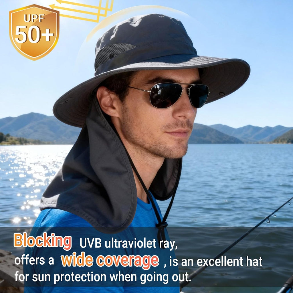 NPQQUAN Unisex UPF 50+ Wide Brim Sun Hat Neck Flap