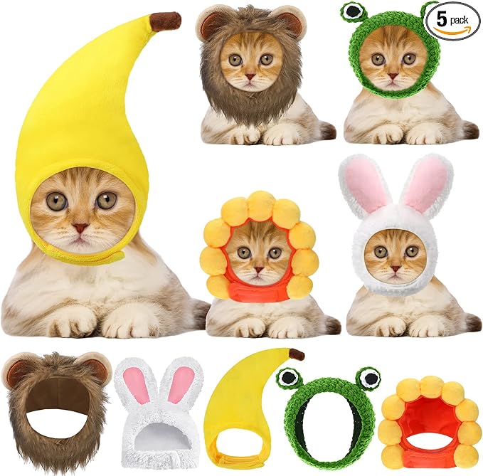 Weewooday 5-Piece Cute Pet Costume Hat Set for Cats & Small Dogs