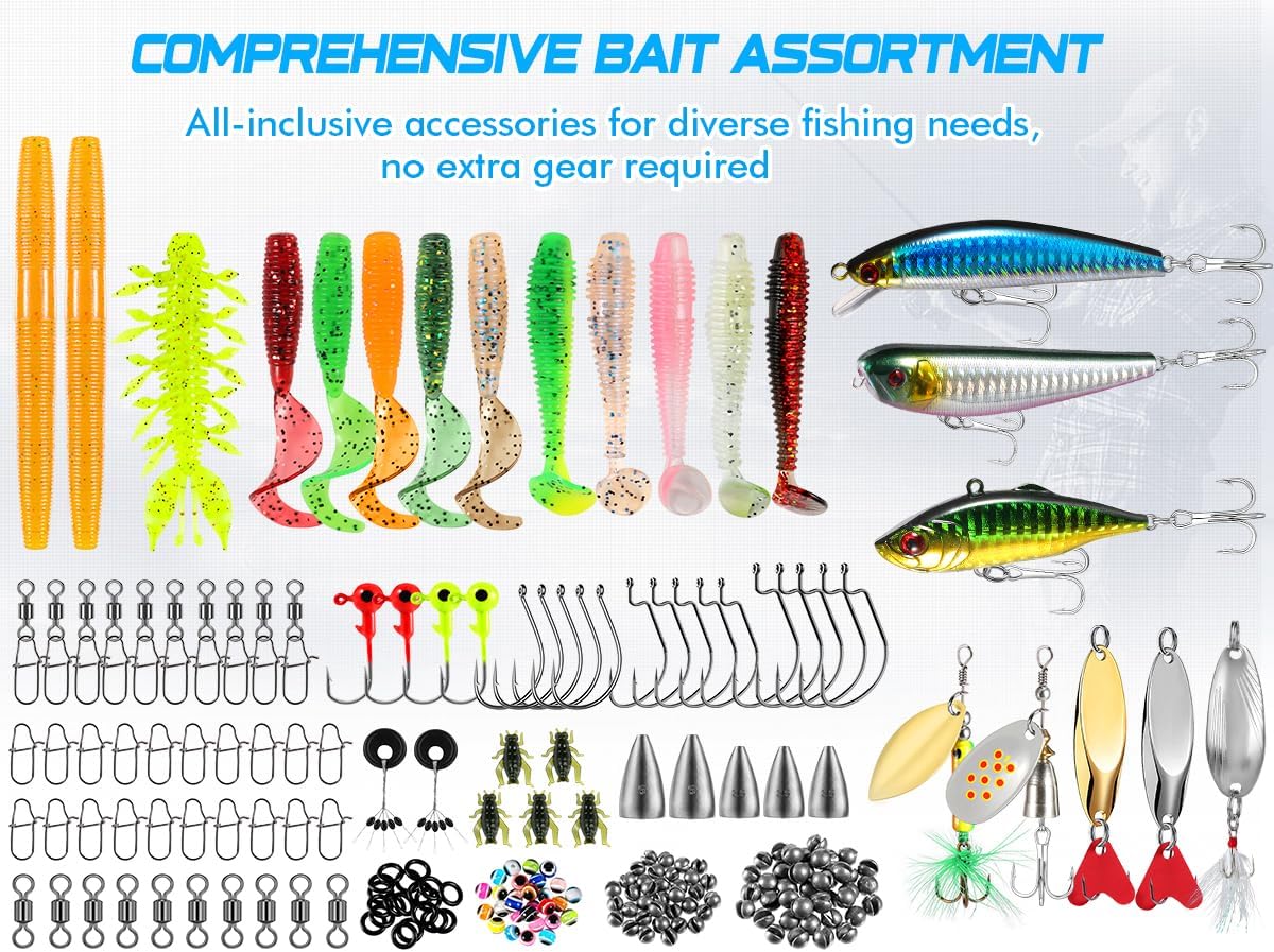 PLUSINNO 137-Piece Fishing Lure Kit Tackle Box with Crankbaits Spoons Hooks Weights for Bass Trout Freshwater