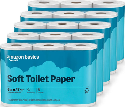 Amazon Basics 2-Ply Soft Toilet Paper 30 Rolls 350 Sheets per Roll Septic Safe