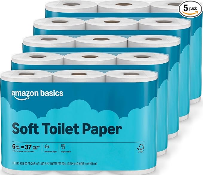 Amazon Basics 2-Ply Soft Toilet Paper 30 Rolls 350 Sheets per Roll Septic Safe