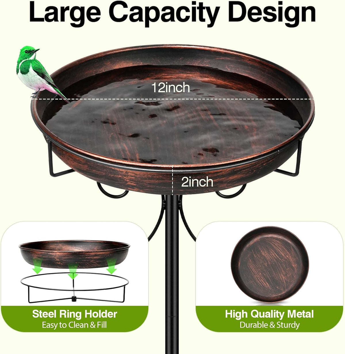 35In Metal Bird Bath for Outside, Vintage Freestanding Birdbaths & Birdfeeder, Bird Baths Feeder Bowl for Outdoors Garden Patio Yard Lawn Decor, Upgraded 5-Pronged Base (Antique Bronze)