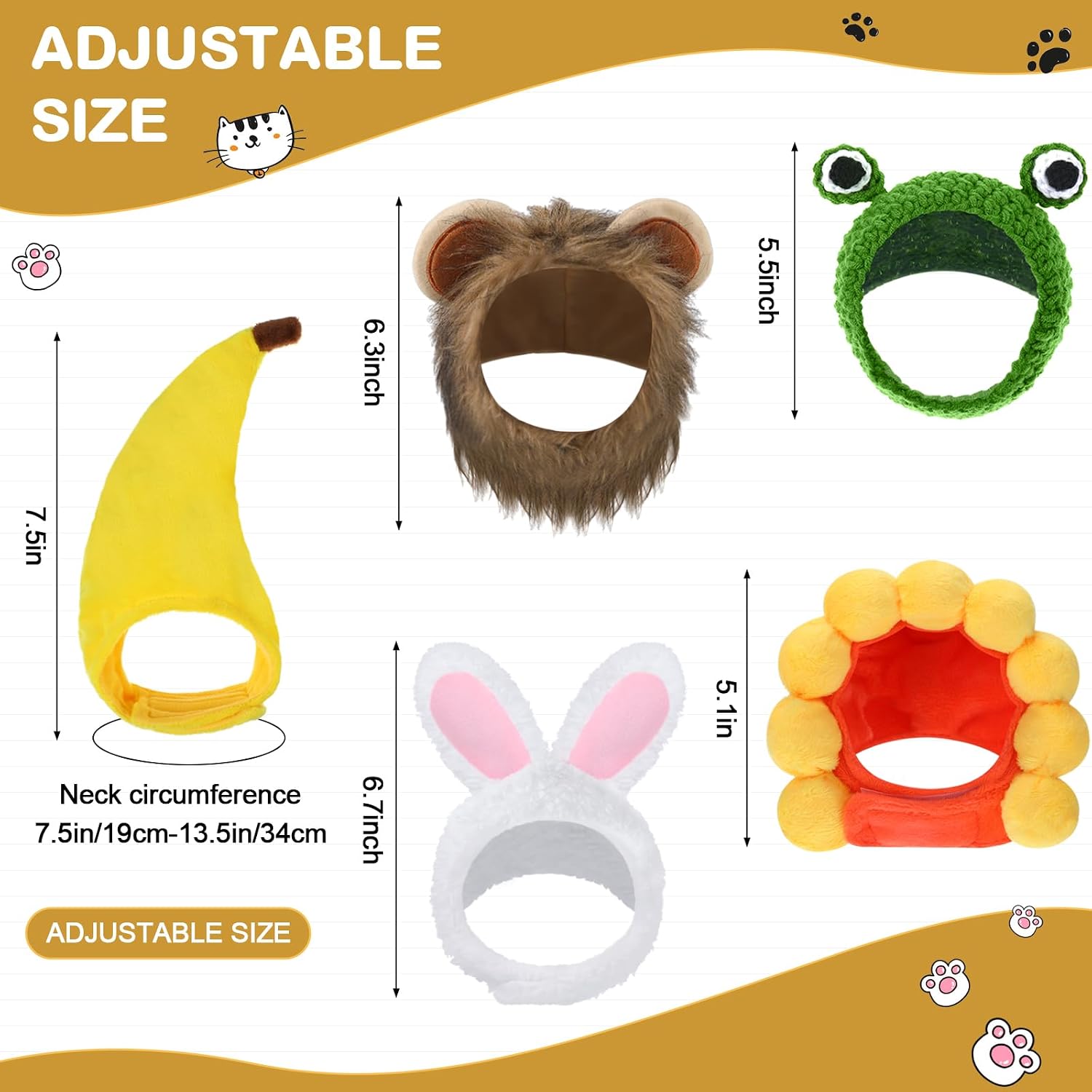 Weewooday 5-Piece Cute Pet Costume Hat Set for Cats & Small Dogs