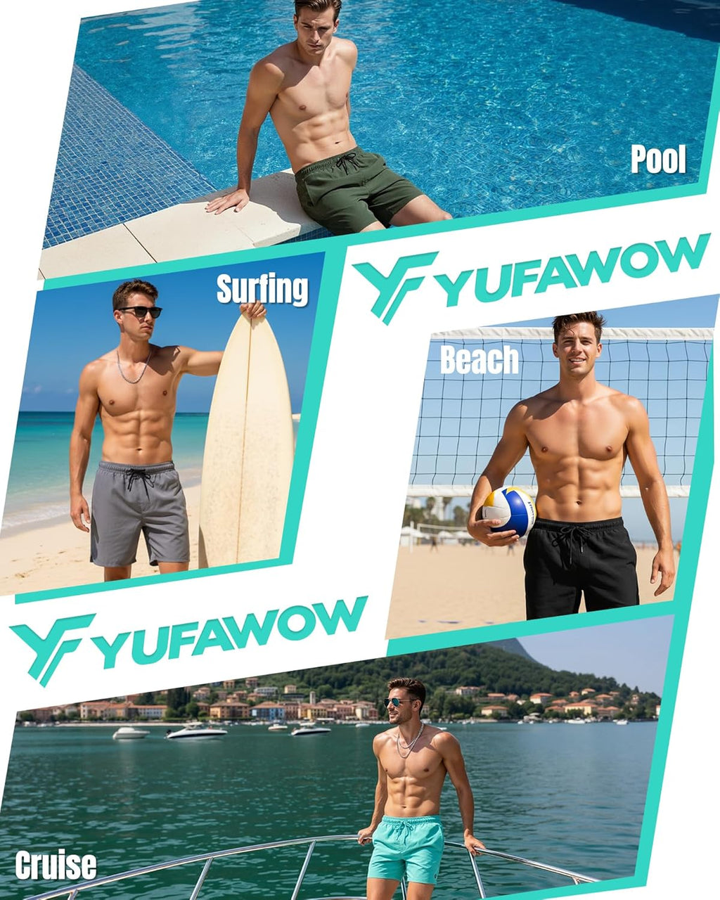Yufawow 7 Inch Men's Swim Trunks with Compression Liner Quick Dry