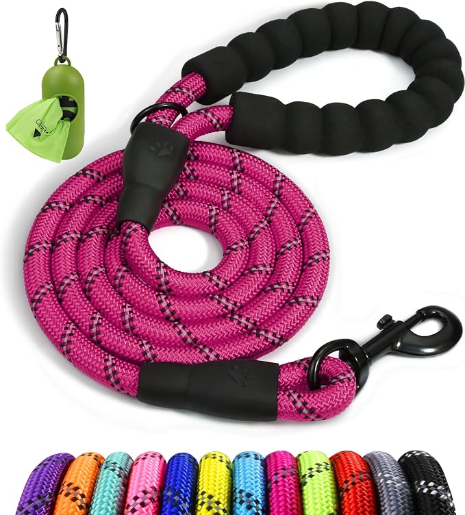 Taglory Heavy Duty Rope Dog Leash with Padded Reflective Handle