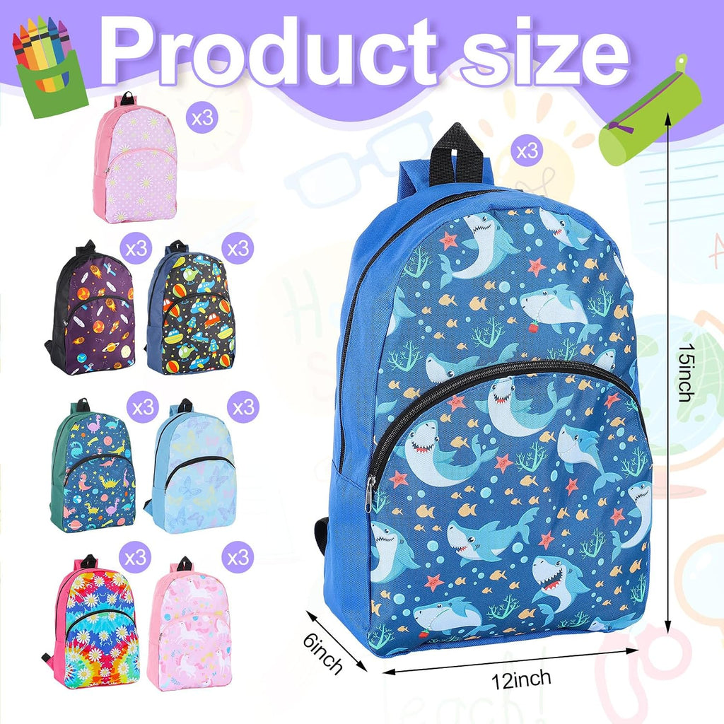 Clysee 24 Pack Bulk School Backpacks Assorted Printed Bookbags for Kids