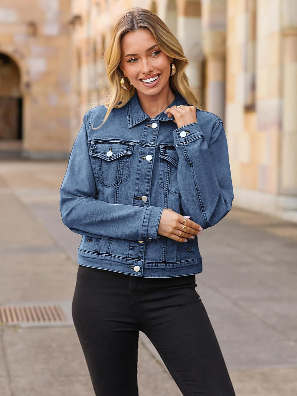 Glamaker Women's Denim Jacket 2026 Trendy Long Sleeve Button Down Fitted Western Coat with Pockets