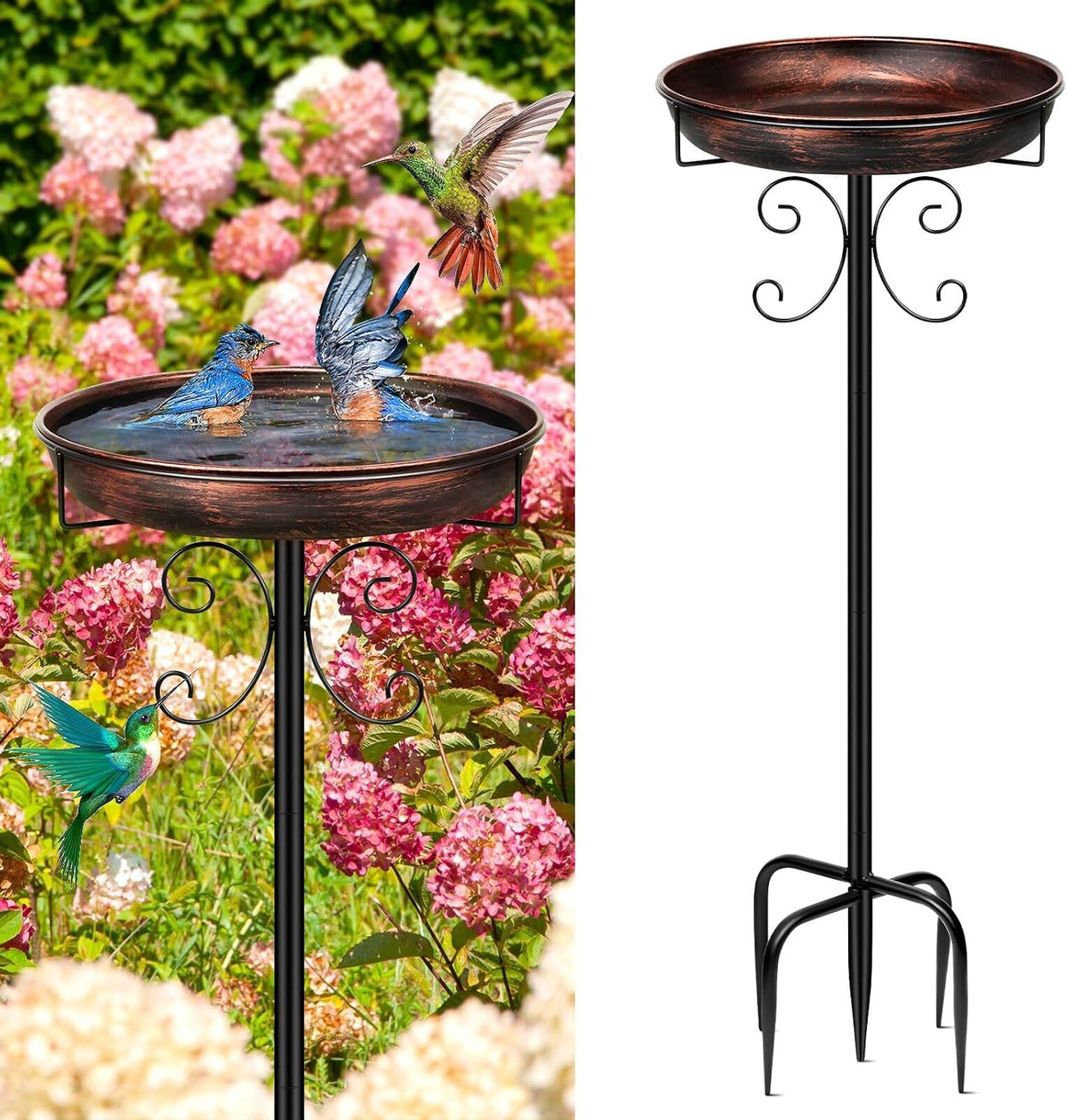 35In Metal Bird Bath for Outside, Vintage Freestanding Birdbaths & Birdfeeder, Bird Baths Feeder Bowl for Outdoors Garden Patio Yard Lawn Decor, Upgraded 5-Pronged Base (Antique Bronze)
