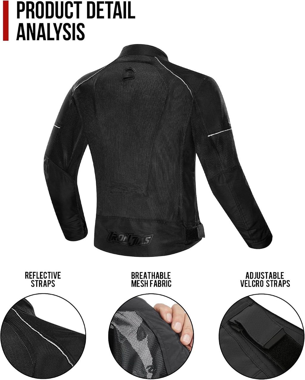 IRON JIA'S Men's Motorcycle Jacket Summer Breathable Mesh CE Armor