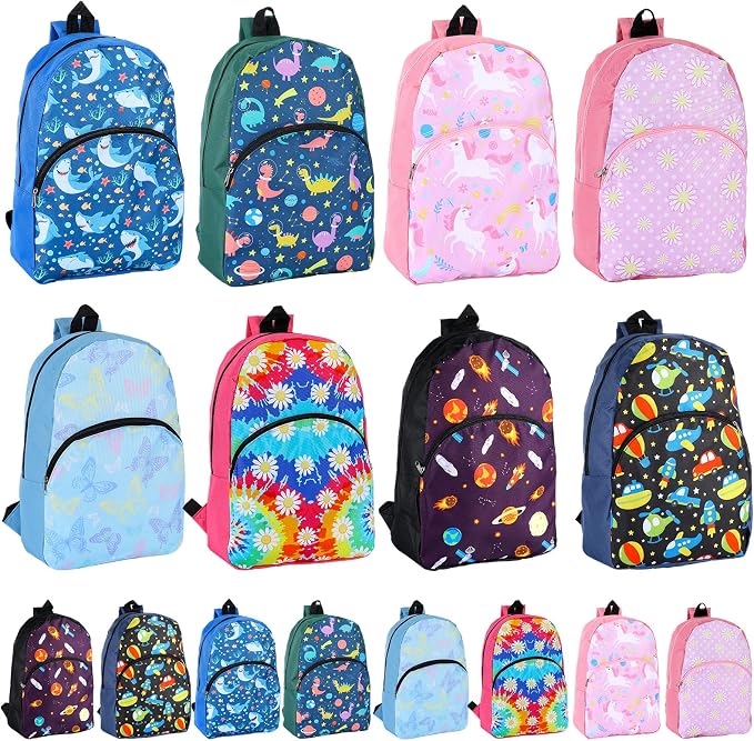 Clysee 24 Pack Bulk School Backpacks Assorted Printed Bookbags for Kids