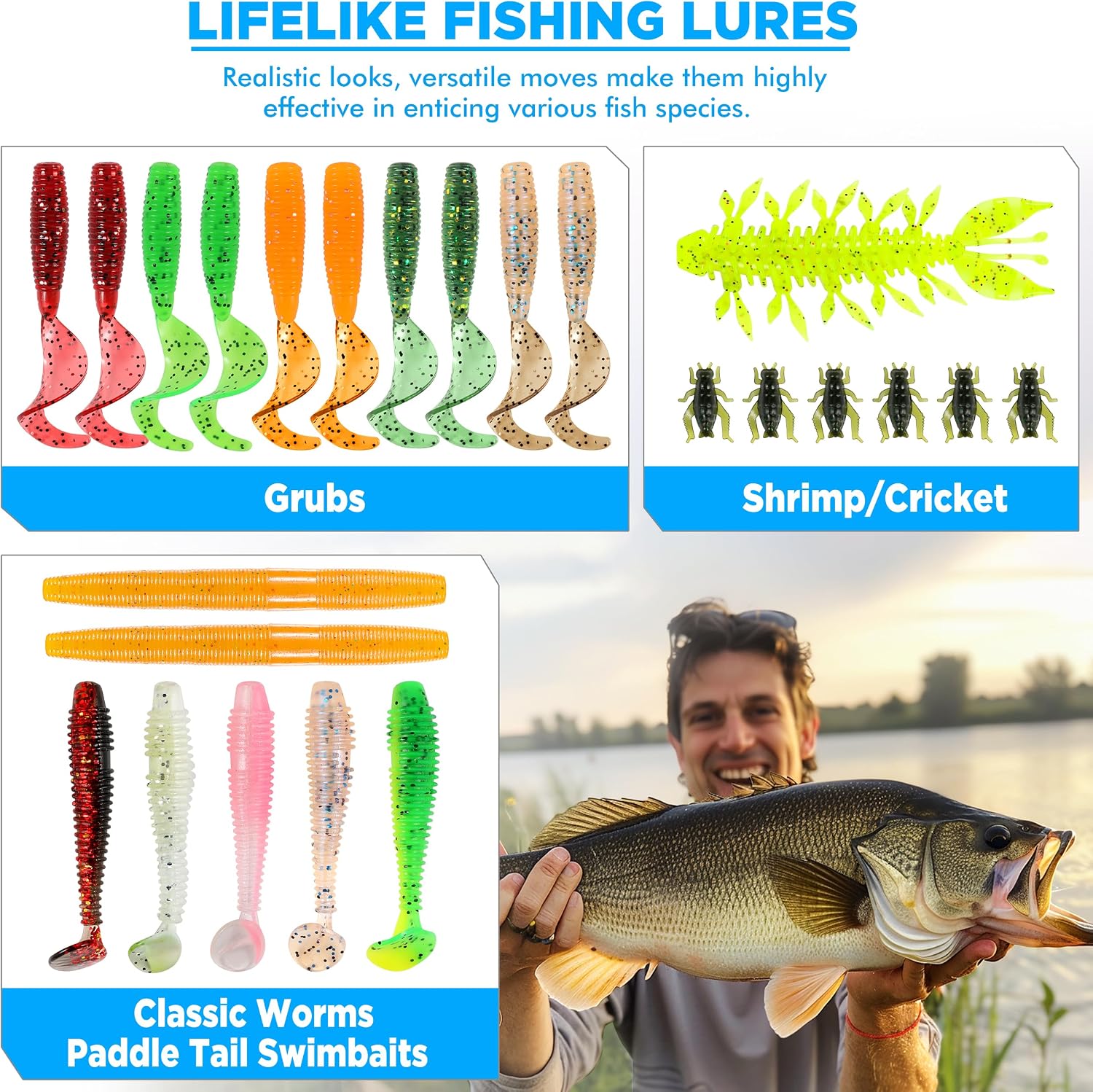 PLUSINNO 137-Piece Fishing Lure Kit Tackle Box with Crankbaits Spoons Hooks Weights for Bass Trout Freshwater
