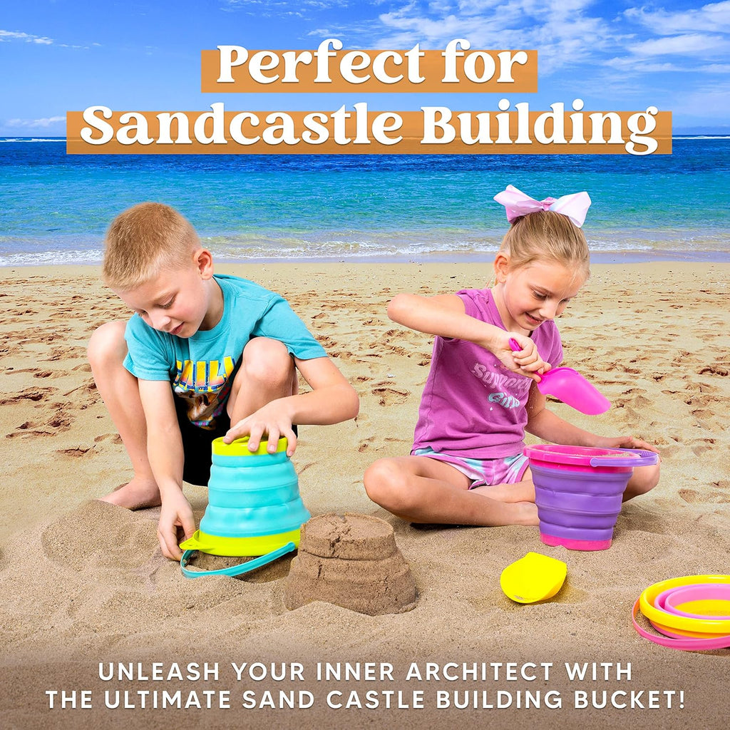 JOYIN Collapsible Beach Bucket Set 3-Pack for Kids with Shovels