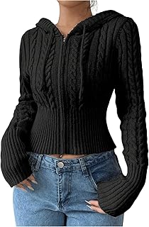 Zip Up Knitted Hoodie Sweater Long Sleeve Loose Fit