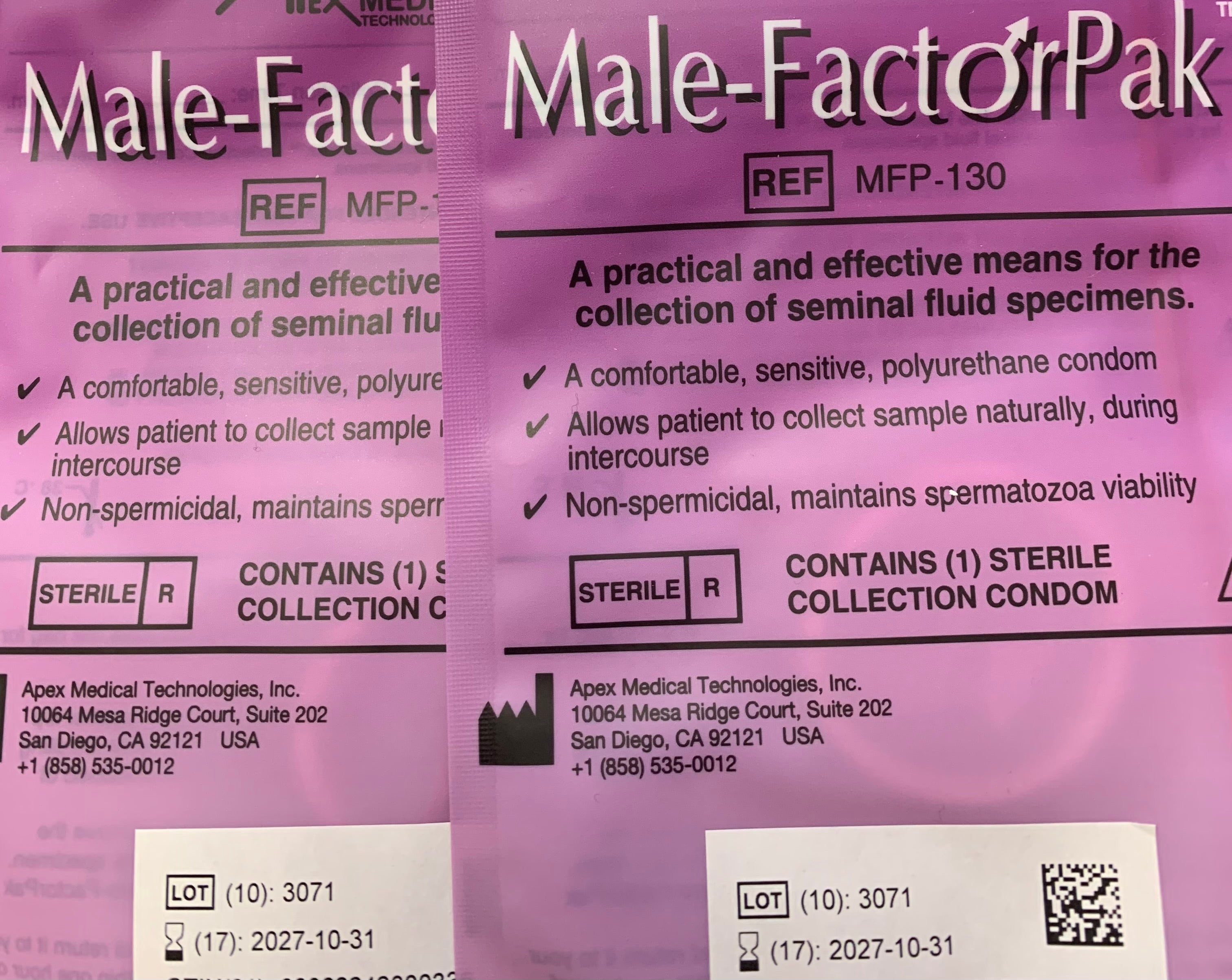 Male-Factor Pak Fertility Test Collection Condom MFP