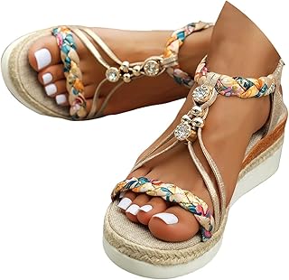 WRCVS Beige Woven Strap Platform Wedge Sandals Bohemian Style