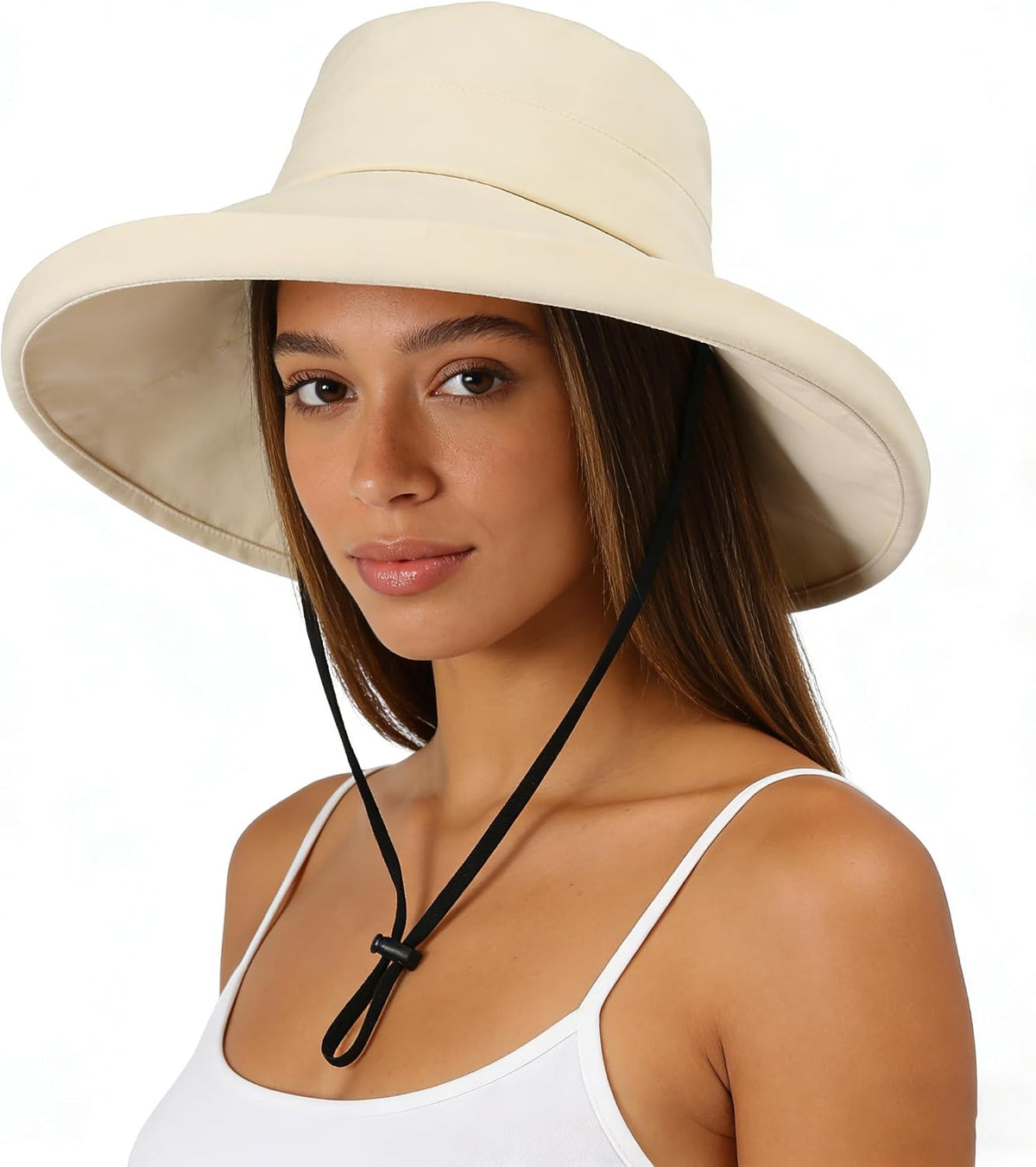 Women's Wide Brim Foldable Bucket Hat with UV protection. Lightweight, packable, and perfect for summer outdoor activities.