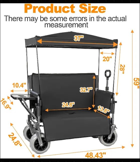 Collapsible Wagon Cart Canopy Seat bench seating, and all-terrain wheels. Haul & sit at sports, biker drag racing,