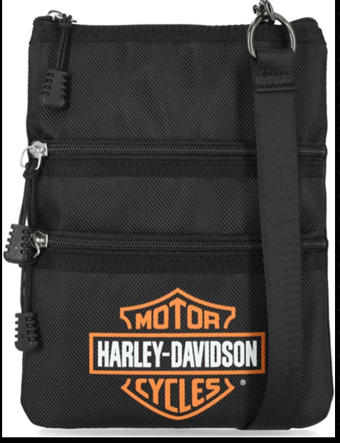 Cross Body Bag Harley-Davidson women's nylon crossbody bag with adjustable strap and zip pockets. Lightweight, washable.