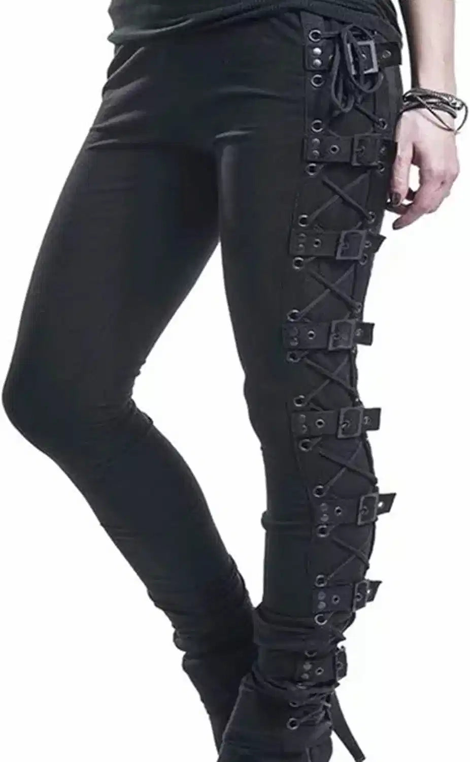 Women's Lace-Up Skinny Legging side lace-up detailing and buckle accents in a sleek, slim, skinny fit. Fits with boot
