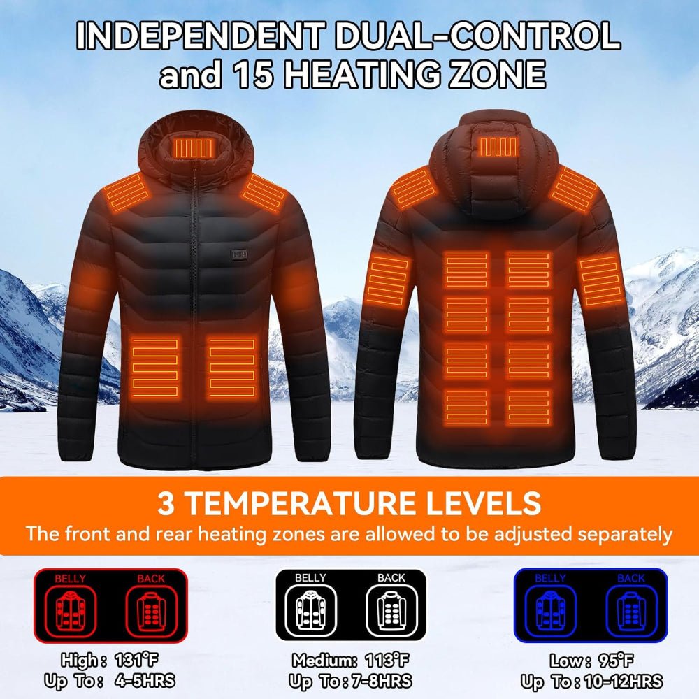 Dual Control Heating Coat for Winter Outdoor Women & Men with Battery, 15 Heating Zones, Dual Control. Variety of colors