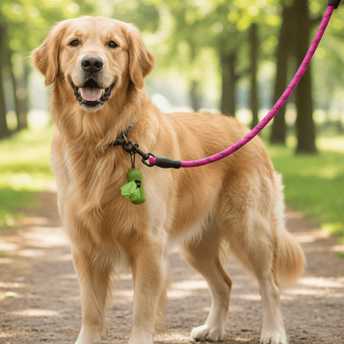 Heavy Duty Rope Dog Leash for large dog and comfort for human. Reflective threads make it visible at night for safety.
