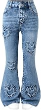 Girl Heart Pattern Stonewashed Flare Jeans