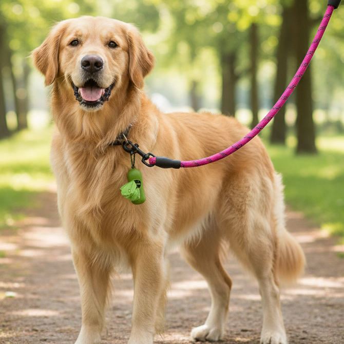 Heavy Duty Rope Dog Leash for large dog and comfort for human. Reflective threads make it visible at night for safety.