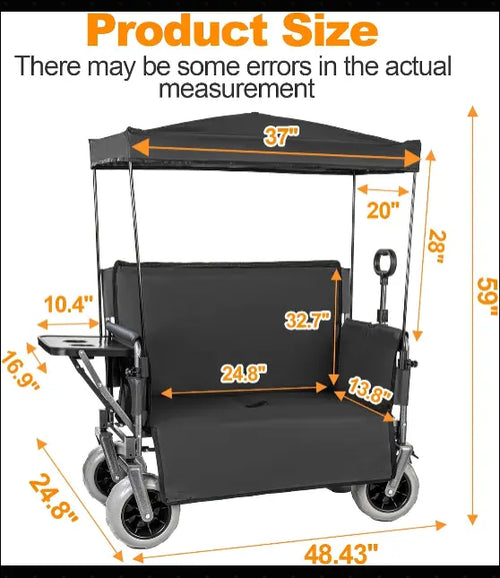 Collapsible Wagon Cart Canopy Seat bench seating, and all-terrain wheels. Haul & sit at sports, biker drag racing,
