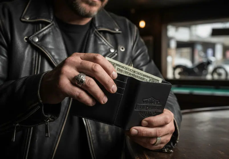 Harley-Davidson Men Blocking Wallet. Slim, genuine leather Harley-Davidson men's wallet with RFID. Compact fits pocket