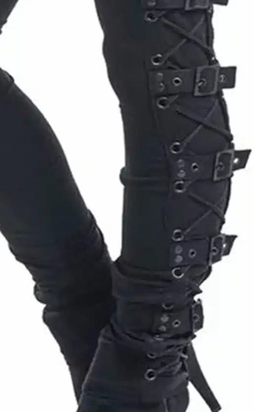 Women's Lace-Up Skinny Legging side lace-up detailing and buckle accents in a sleek, slim, skinny fit. Fits with boot